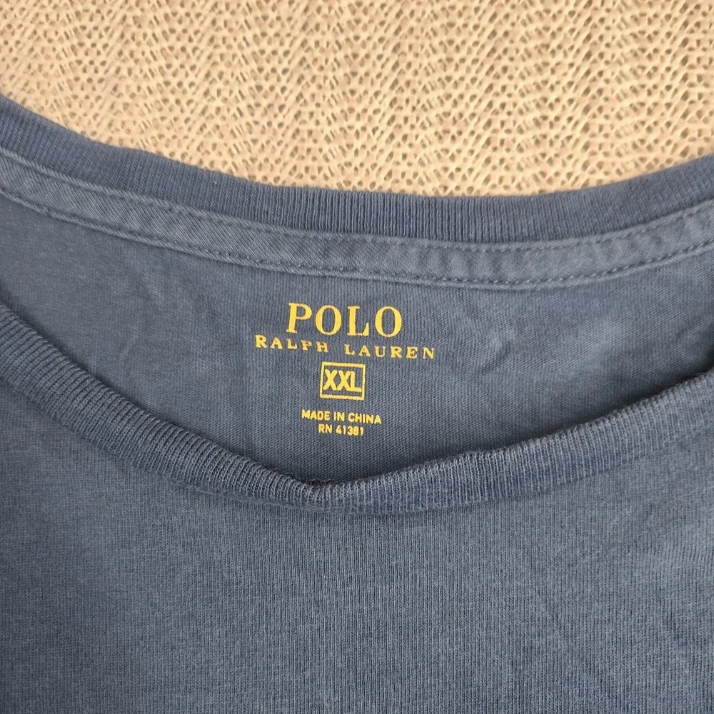 Polo Ralph Lauren Shirt Mens 2XL Blue Long Sleeve Crewneck Orange Pony Logo
